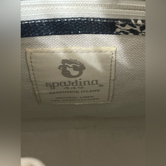 Spartina 449 Bella Hobo Oyster Factory Blue White Cream Linen Leather Hobo Bag - Picture 10 of 11